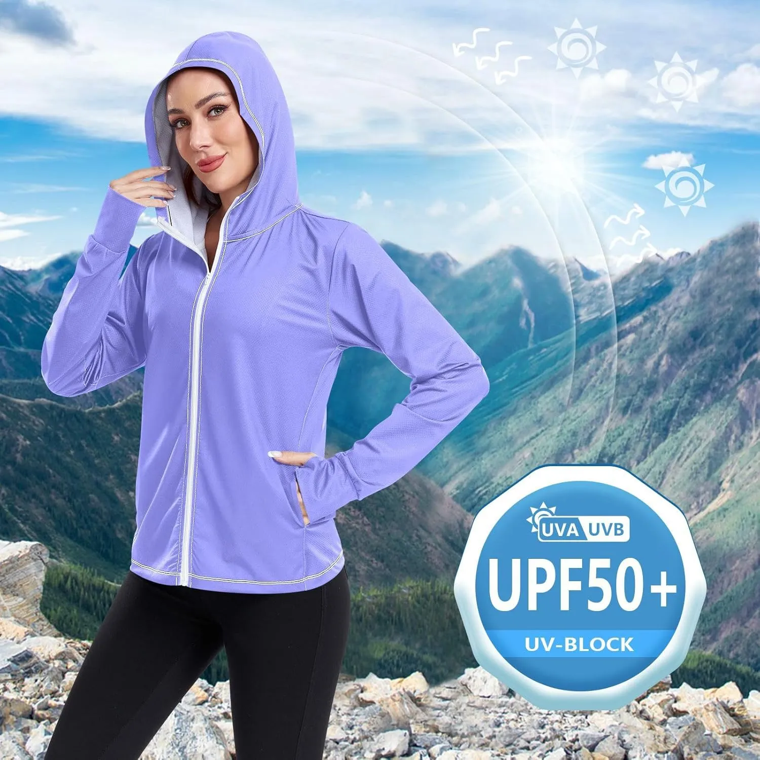 Womens Lightweight Hoodie Long Sleeve Sun Shirts UPF 50  Protection Light Sweatshirt Hiking Outdoor