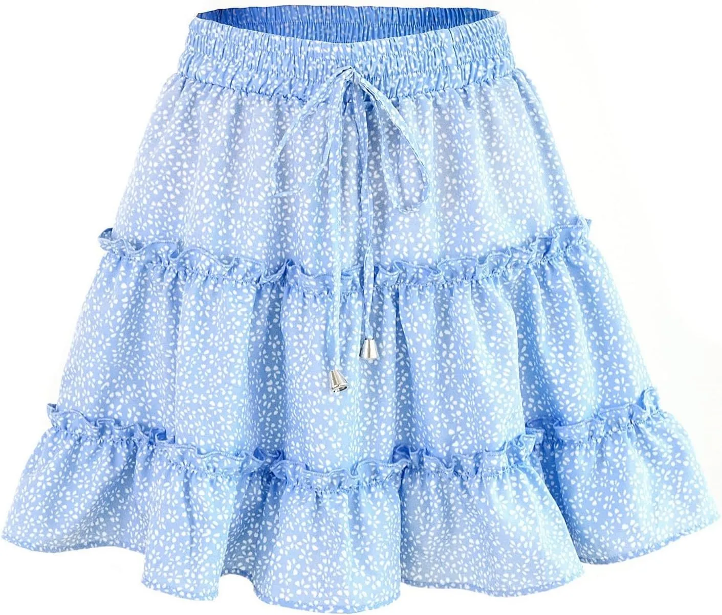 Women's Mini Skirt Summer Casual Stretch Waist Print Pleated Flared A Line Skater Shirt, S-2XL