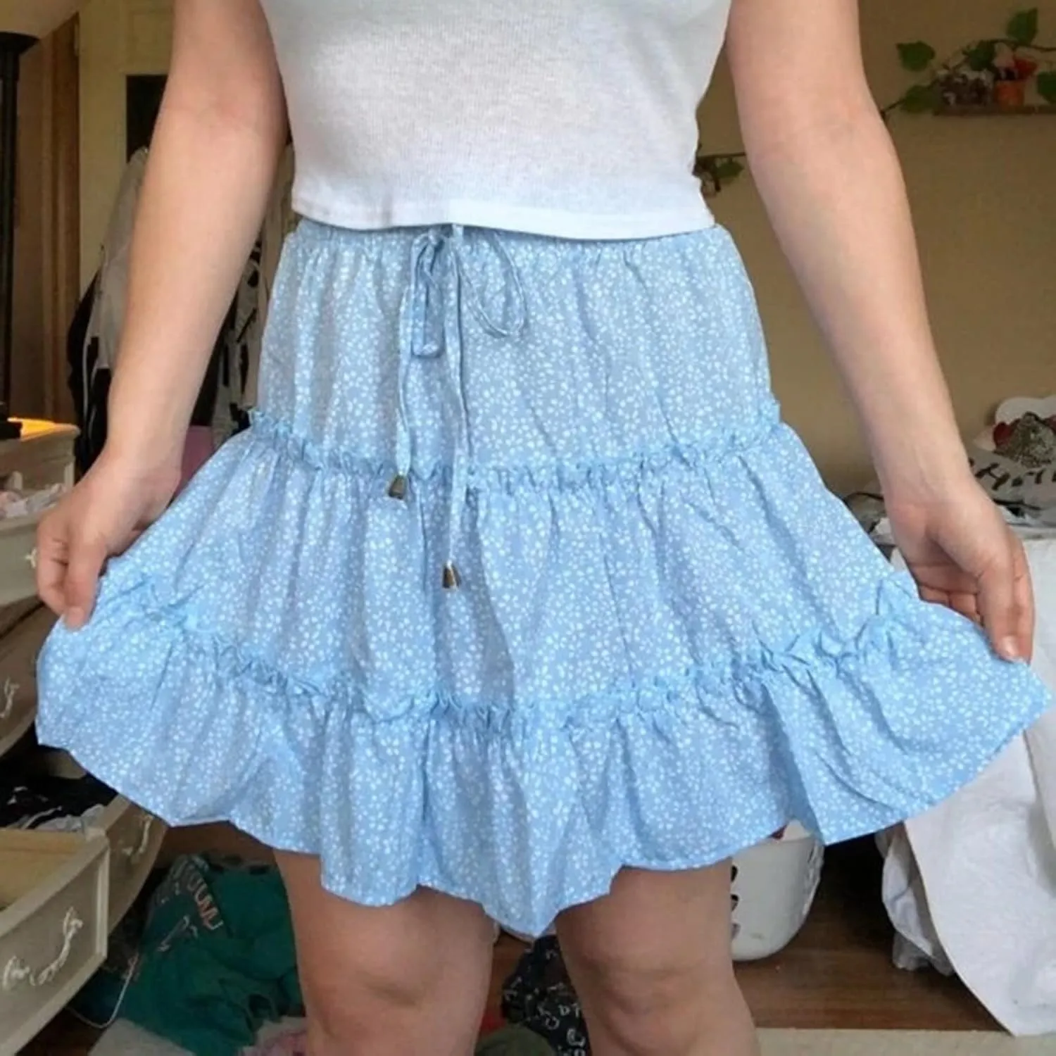 Women's Mini Skirt Summer Casual Stretch Waist Print Pleated Flared A Line Skater Shirt, S-2XL