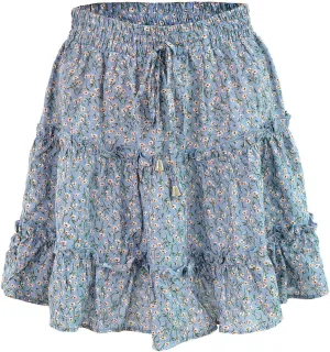 Women's Mini Skirt Summer Casual Stretch Waist Print Pleated Flared A Line Skater Shirt, S-2XL