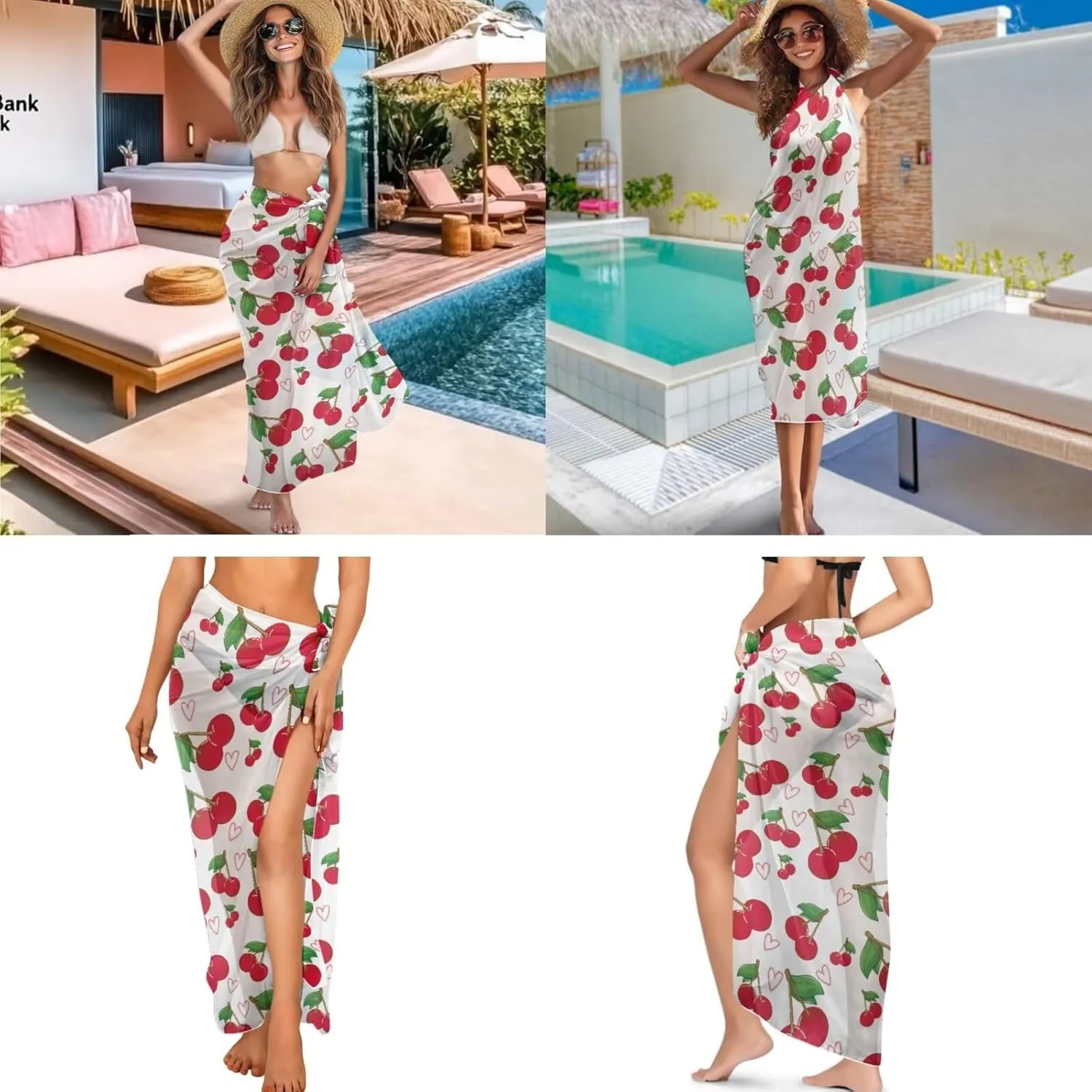 Women's One Piece Swimsuit with Matching Cover Ups Wrap Skirt Sarong Two Piece Bathing Suit Beachwear Plus Size 2XL