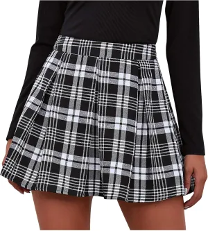 Women's Plaid Mini Pleated Skirt High Waisted Short Flared Skirt Casual A-line Skater Skirts