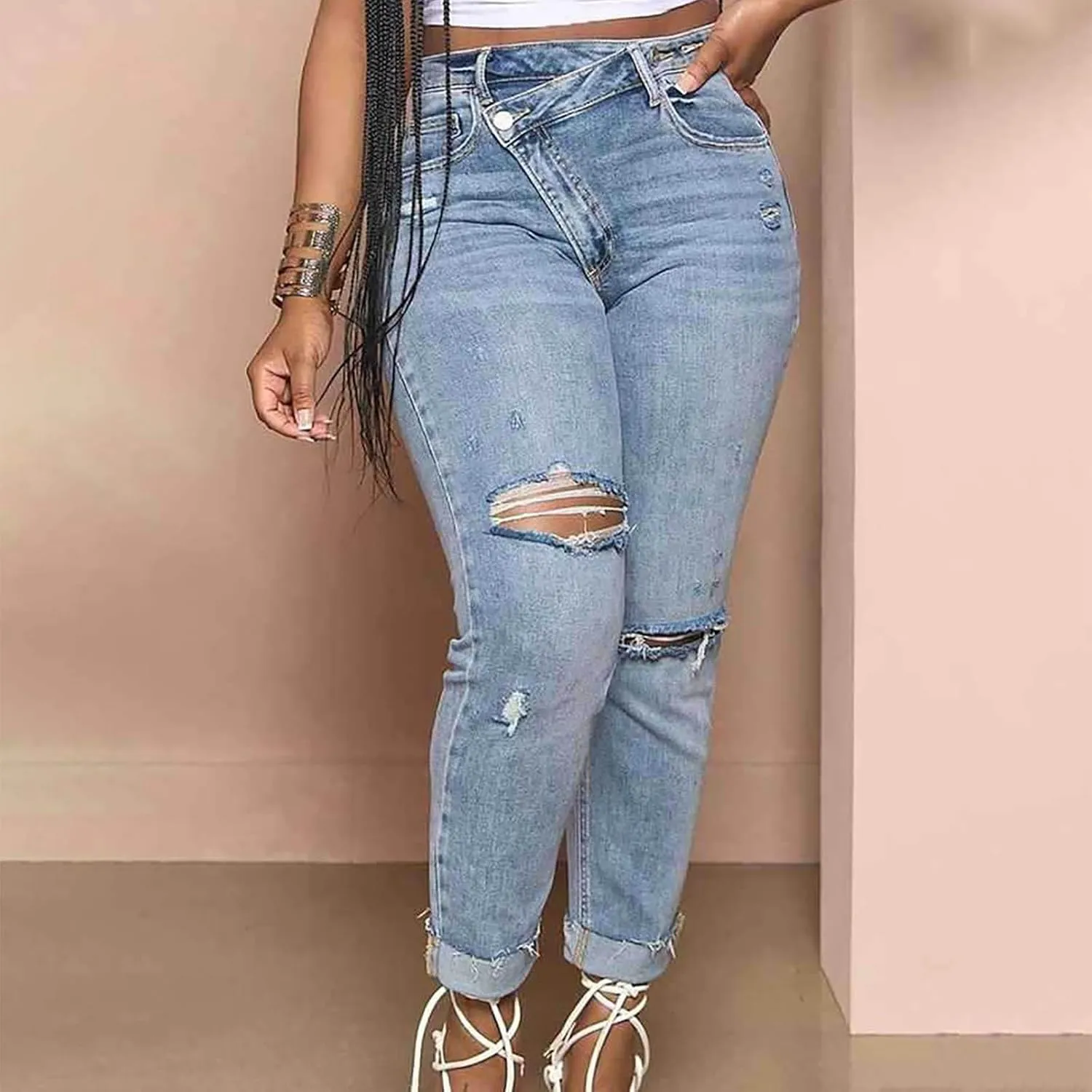 Women's Ripped Skinny Jeans High Waisted Stretchy Denim Pants Slim Fit Destroyed Distressed Jean Pants for Women