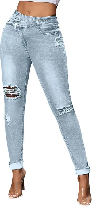 Women's Ripped Skinny Jeans High Waisted Stretchy Denim Pants Slim Fit Destroyed Distressed Jean Pants for Women