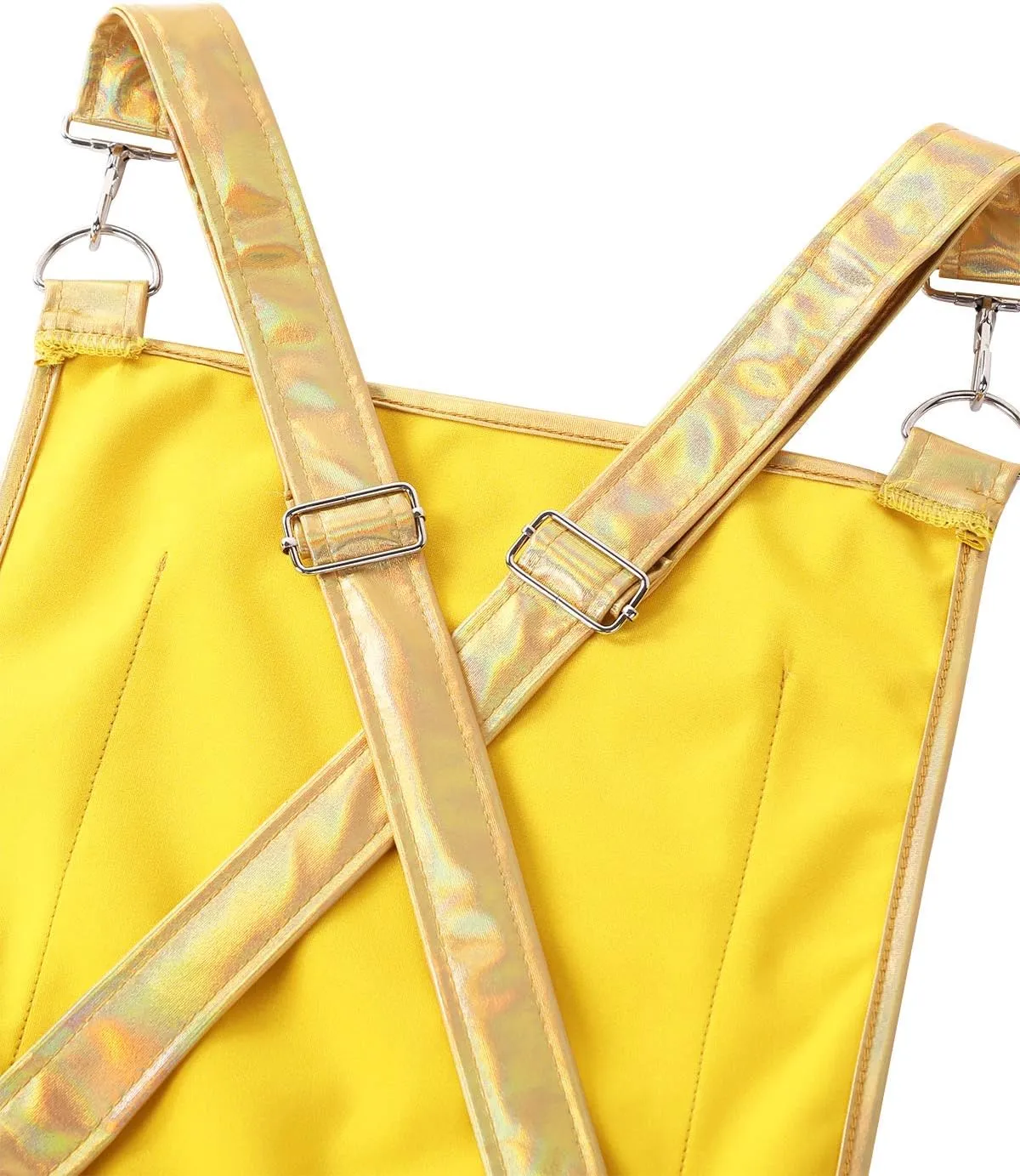 Womens Shiny Metallic Holographic A-Lined Pleated Dress Crossback Mini Suspender Skirts