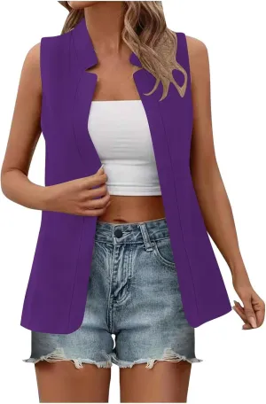 Womens Sleeveless Blazers 2025 Summer Casual Notch Lapel Open Front Cardigans Lightweight Suit Vest Tops Waistcoat