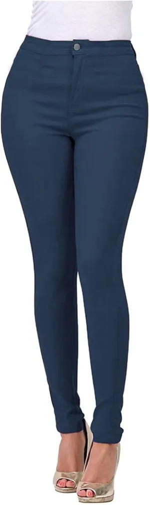 Women's Slim Fit Pencil Pants High Waist Button Tights Leggings Stretch Straight Leg Trousers Dressy Casual Work Pant