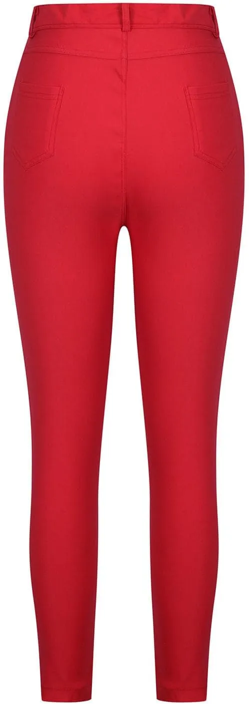 Women's Slim Fit Pencil Pants High Waist Button Tights Leggings Stretch Straight Leg Trousers Dressy Casual Work Pant