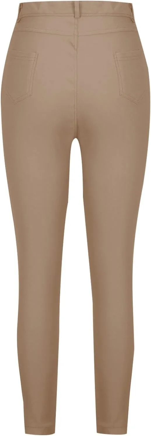 Women's Slim Fit Pencil Pants High Waist Button Tights Leggings Stretch Straight Leg Trousers Dressy Casual Work Pant
