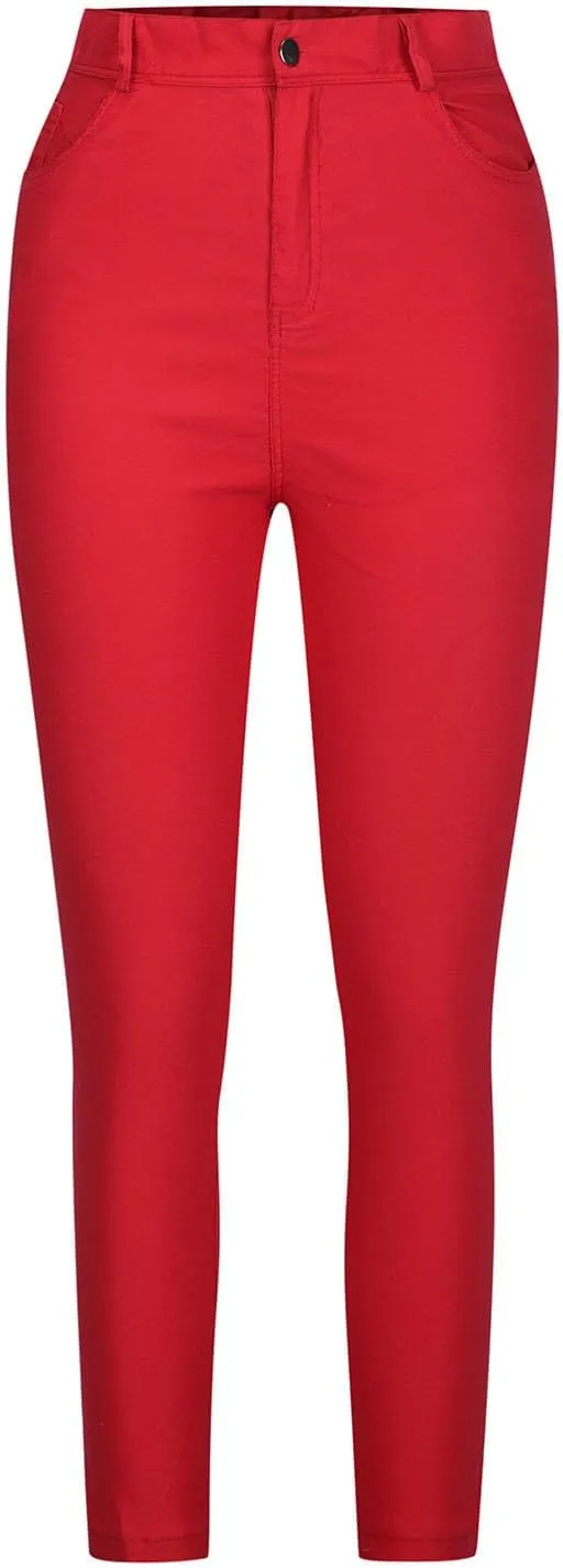 Women's Slim Fit Pencil Pants High Waist Button Tights Leggings Stretch Straight Leg Trousers Dressy Casual Work Pant