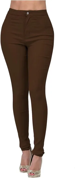 Women's Slim Fit Pencil Pants High Waist Button Tights Leggings Stretch Straight Leg Trousers Dressy Casual Work Pant