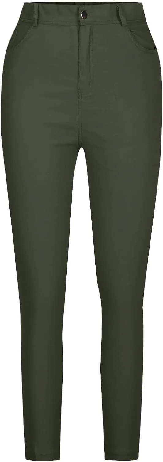 Women's Slim Fit Pencil Pants High Waist Button Tights Leggings Stretch Straight Leg Trousers Dressy Casual Work Pant