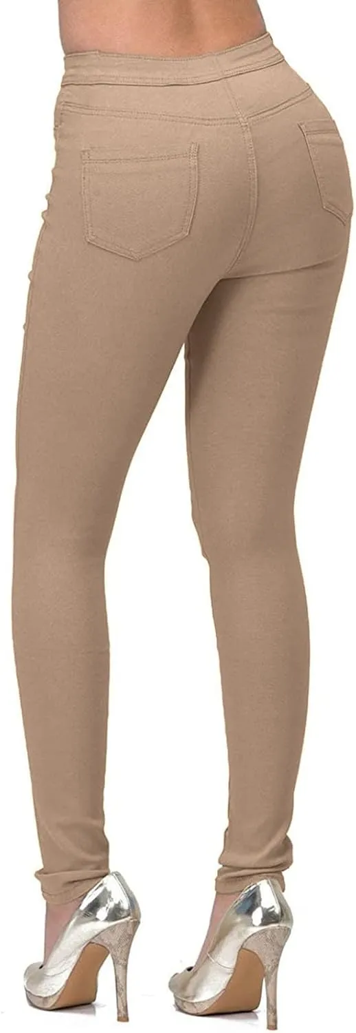 Women's Slim Fit Pencil Pants High Waist Button Tights Leggings Stretch Straight Leg Trousers Dressy Casual Work Pant