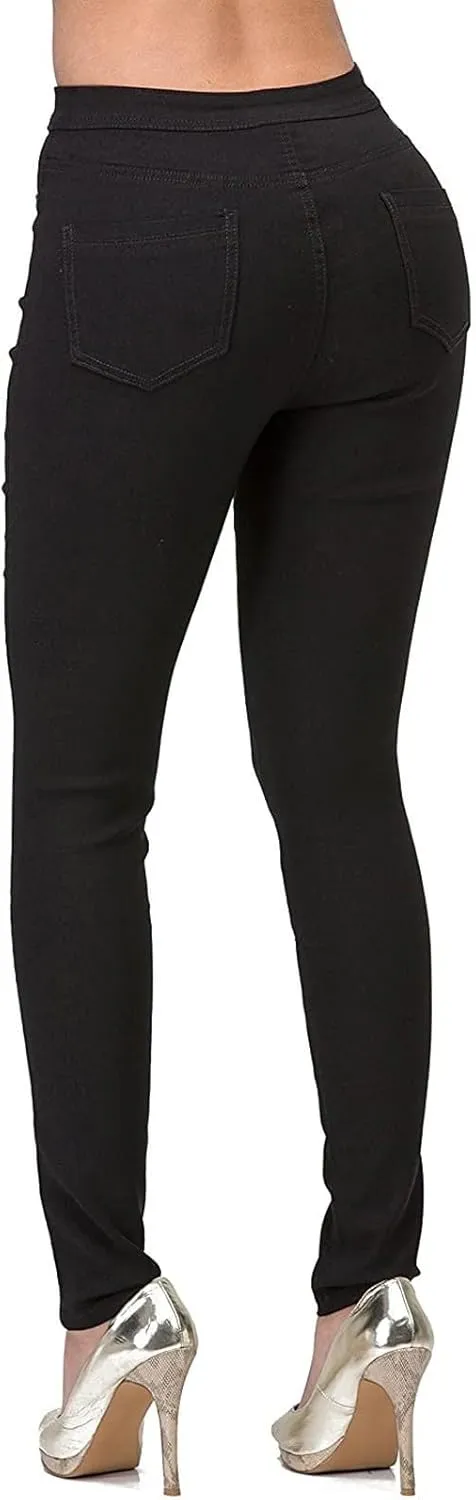 Women's Slim Fit Pencil Pants High Waist Button Tights Leggings Stretch Straight Leg Trousers Dressy Casual Work Pant