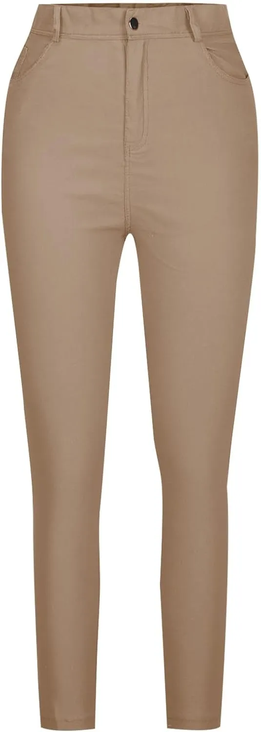 Women's Slim Fit Pencil Pants High Waist Button Tights Leggings Stretch Straight Leg Trousers Dressy Casual Work Pant