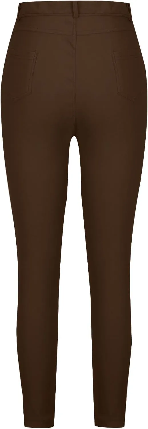 Women's Slim Fit Pencil Pants High Waist Button Tights Leggings Stretch Straight Leg Trousers Dressy Casual Work Pant
