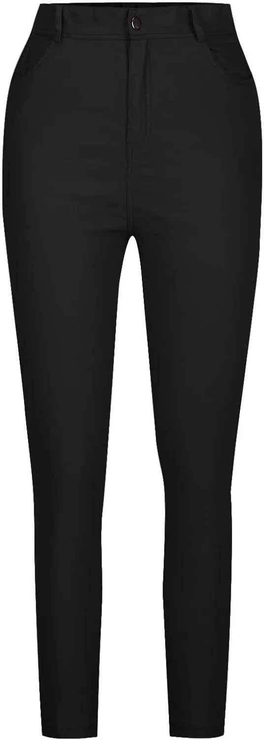 Women's Slim Fit Pencil Pants High Waist Button Tights Leggings Stretch Straight Leg Trousers Dressy Casual Work Pant