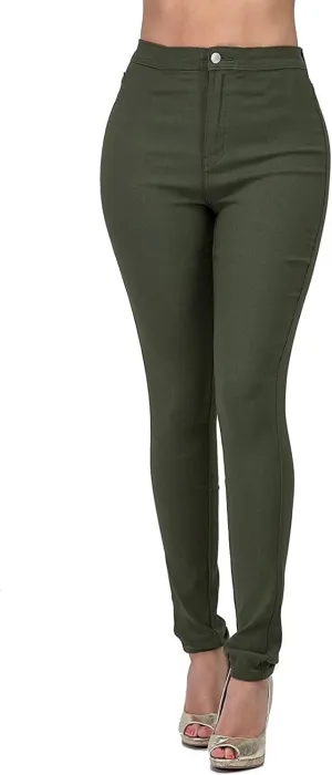 Women's Slim Fit Pencil Pants High Waist Button Tights Leggings Stretch Straight Leg Trousers Dressy Casual Work Pant