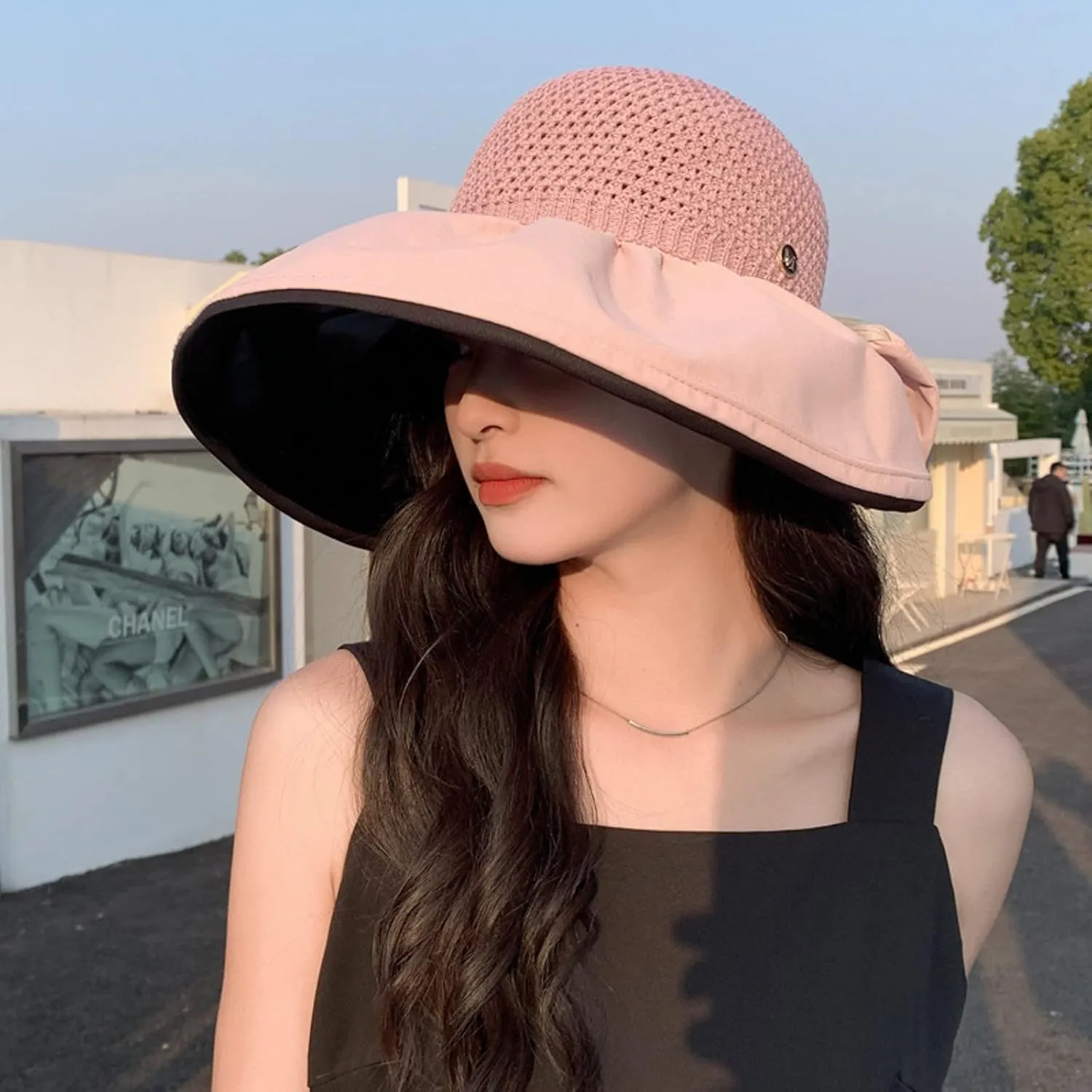 Women's Solid Colors Bucket Hat Wide Brim Mesh Breathable Sun Hats Beach Vacation Travel Visor Hat