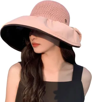 Women's Solid Colors Bucket Hat Wide Brim Mesh Breathable Sun Hats Beach Vacation Travel Visor Hat