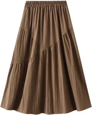 Womens Summer Boho Flowy Swing Tiered A-Line Midi Skirt Stretch Waist A-Line Big Swing Peasant Skirt 2025 Trendy