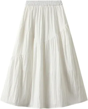 Womens Summer Boho Flowy Swing Tiered A-Line Midi Skirt Stretch Waist A-Line Big Swing Peasant Skirt 2025 Trendy