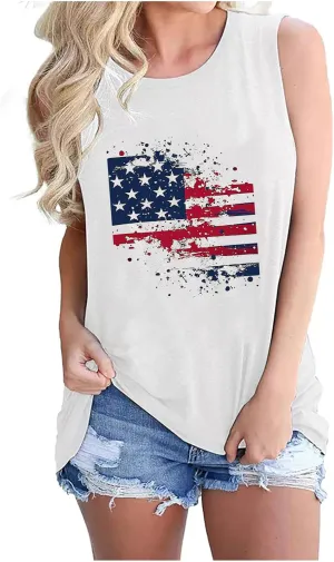 Womens Tank Tops Loose Fit 4th of July Stars Stripes American Flag Patriotic Sleeveless Shirts Summemr Clothes