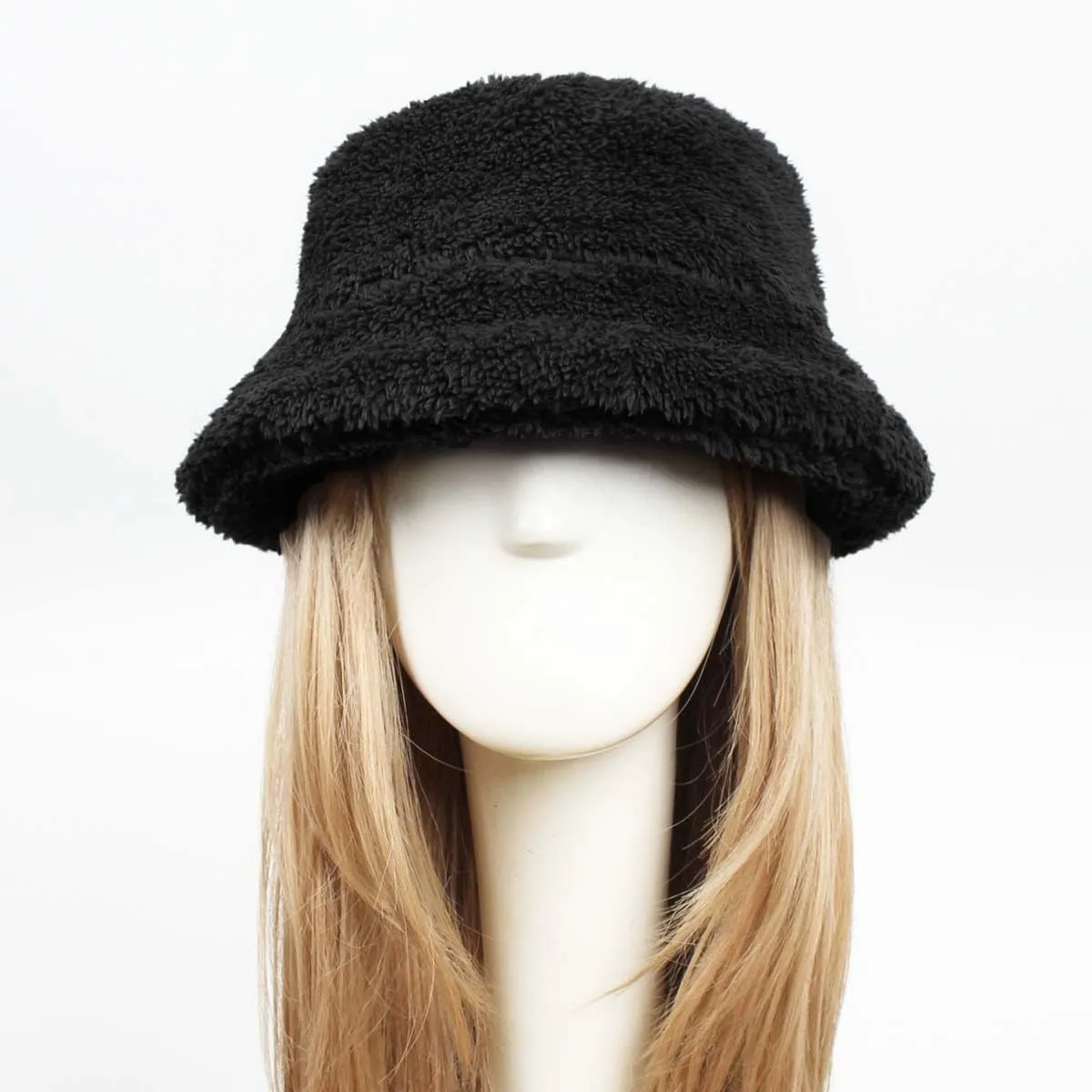 Women's Thermal Fuzzy Fleece Wide Brim Faux Fur Bucket Hat Winter Plush Fluffy Warmer Fisherman Cap for Cold Weather