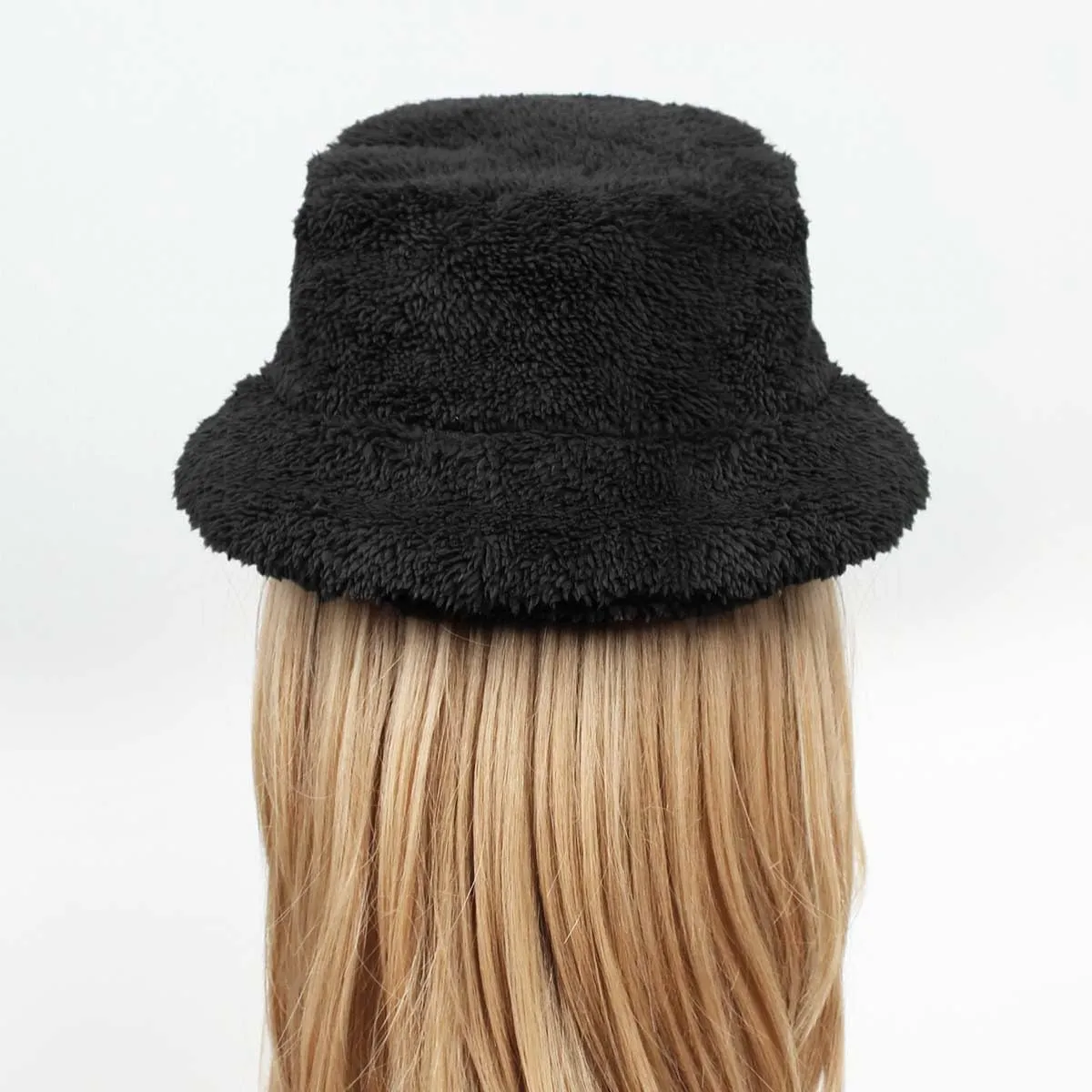 Women's Thermal Fuzzy Fleece Wide Brim Faux Fur Bucket Hat Winter Plush Fluffy Warmer Fisherman Cap for Cold Weather