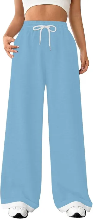 Womens Wide Leg Sweatpants High Waisted Baggy Flared Pants Drawstring Athletic Joggers All Season Straight Leg Pants