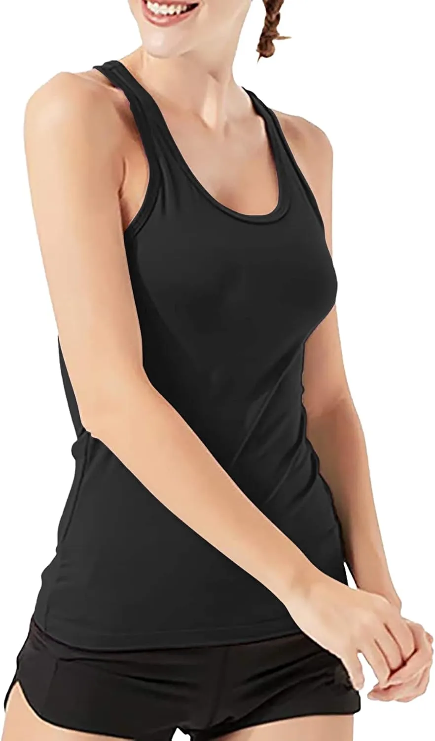 Women's Workout Racerback Tank Tops with Built in Bra Yoga Fitness Activewear Running Gym Exercise Shirts