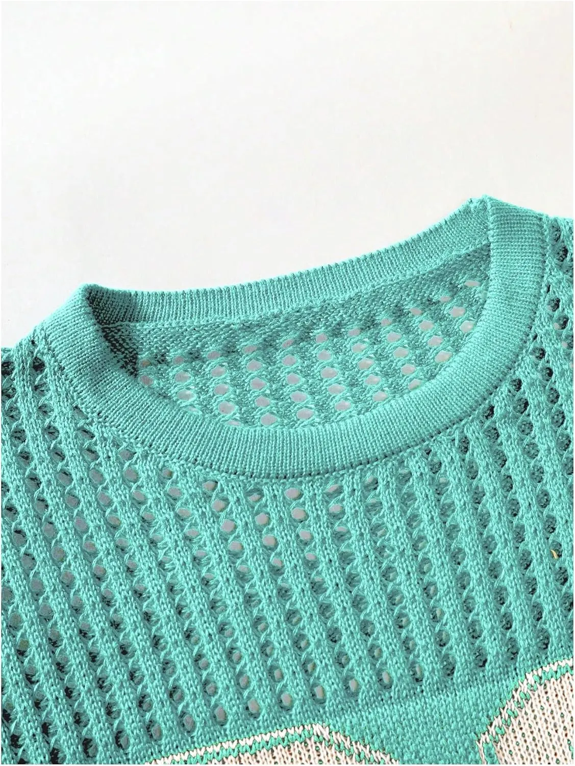 Women's Y2K Jersey Shirts Oversized Number Crochet Hollow Out Jersey Tee Sweater Crew Neck Short Sleeve Knit T Shirts