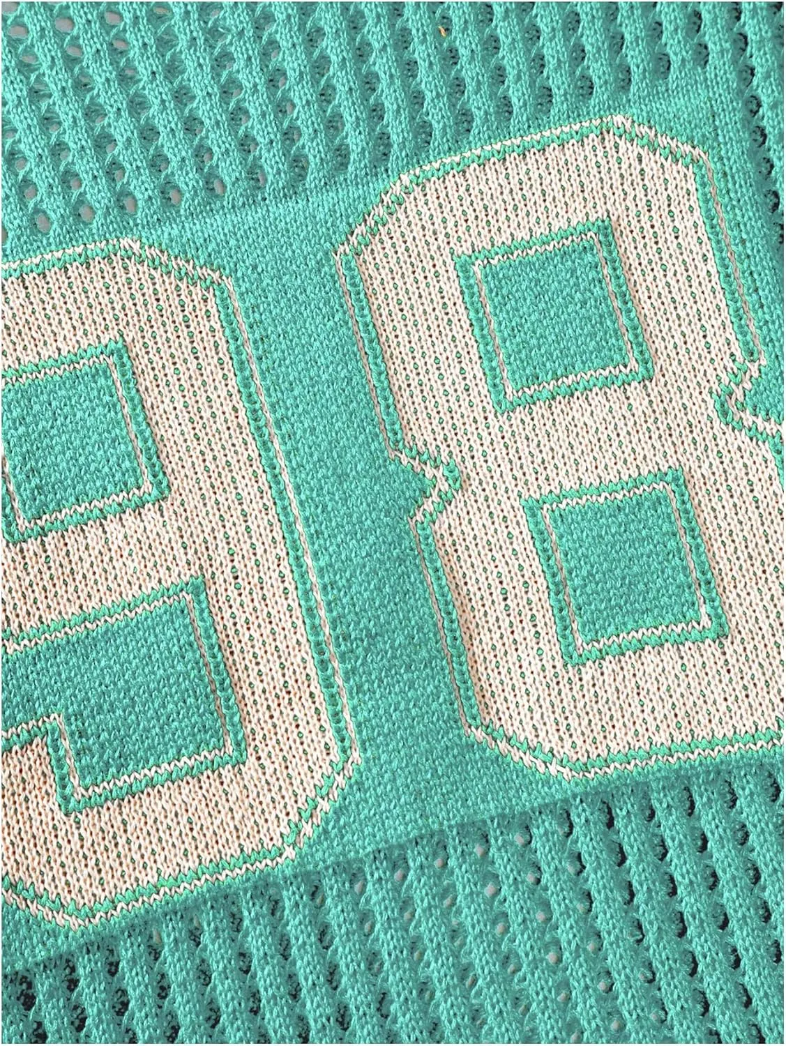 Women's Y2K Jersey Shirts Oversized Number Crochet Hollow Out Jersey Tee Sweater Crew Neck Short Sleeve Knit T Shirts