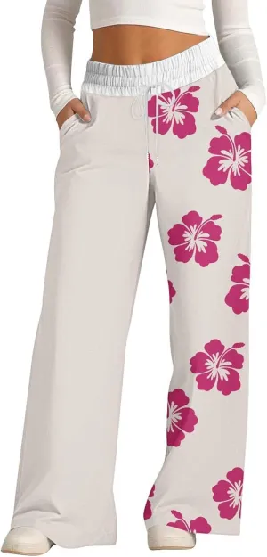 Women'sSweatpants Halloween Printed Overalls Waist Waist Wide Leg Casual Pants Casual Loose Yoga Pants with Pockets