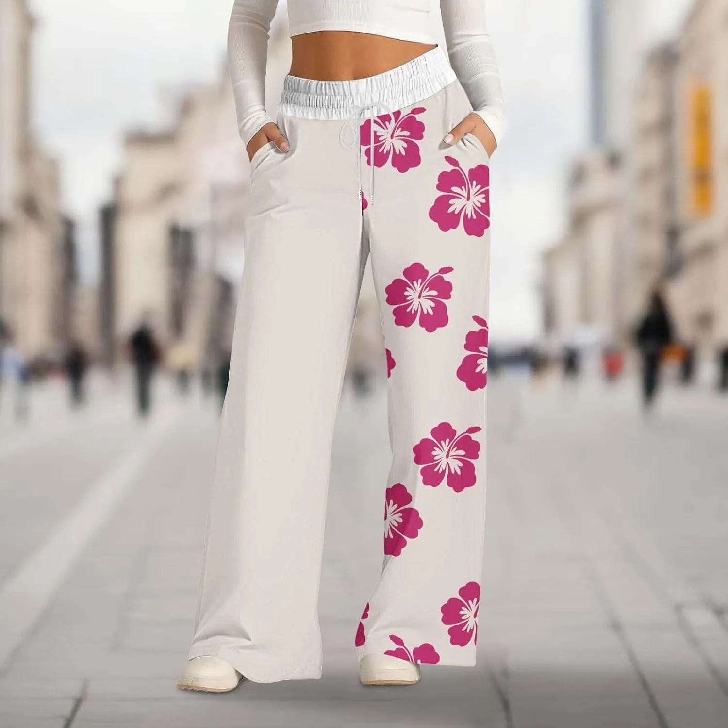 Women'sSweatpants Halloween Printed Overalls Waist Waist Wide Leg Casual Pants Casual Loose Yoga Pants with Pockets