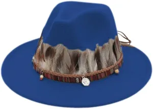 Wool Fedora Hats with Feather for Women and Men, Stylish Wide Brim Jazz Church Felt Panama Hats