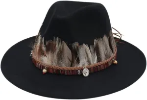 Wool Fedora Hats with Feather for Women and Men, Stylish Wide Brim Jazz Church Felt Panama Hats