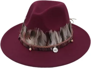 Wool Fedora Hats with Feather for Women and Men, Stylish Wide Brim Jazz Church Felt Panama Hats