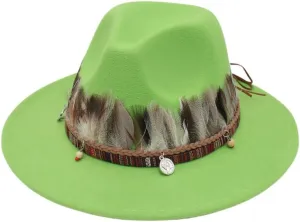 Wool Fedora Hats with Feather for Women and Men, Stylish Wide Brim Jazz Church Felt Panama Hats