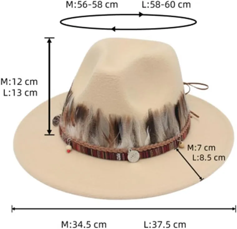 Wool Fedora Hats with Feather for Women and Men, Stylish Wide Brim Jazz Church Felt Panama Hats