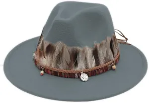 Wool Fedora Hats with Feather for Women and Men, Stylish Wide Brim Jazz Church Felt Panama Hats