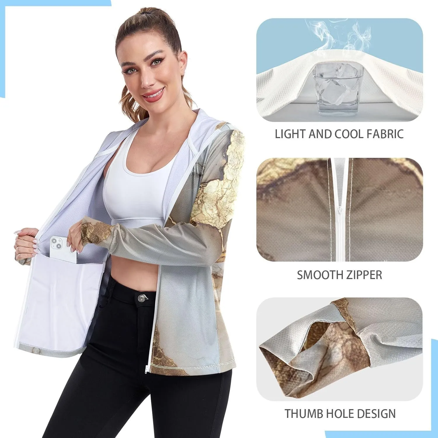 Work Hoodies For Women with Thumb Holes Athletic Shirts UPF 50  Protection Lightweight Jacket Hiking Outdoor