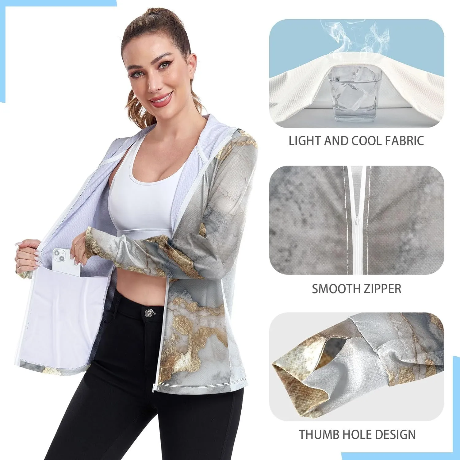 Work Hoodies For Women with Thumb Holes Athletic Shirts UPF 50  Protection Lightweight Jacket Hiking Outdoor