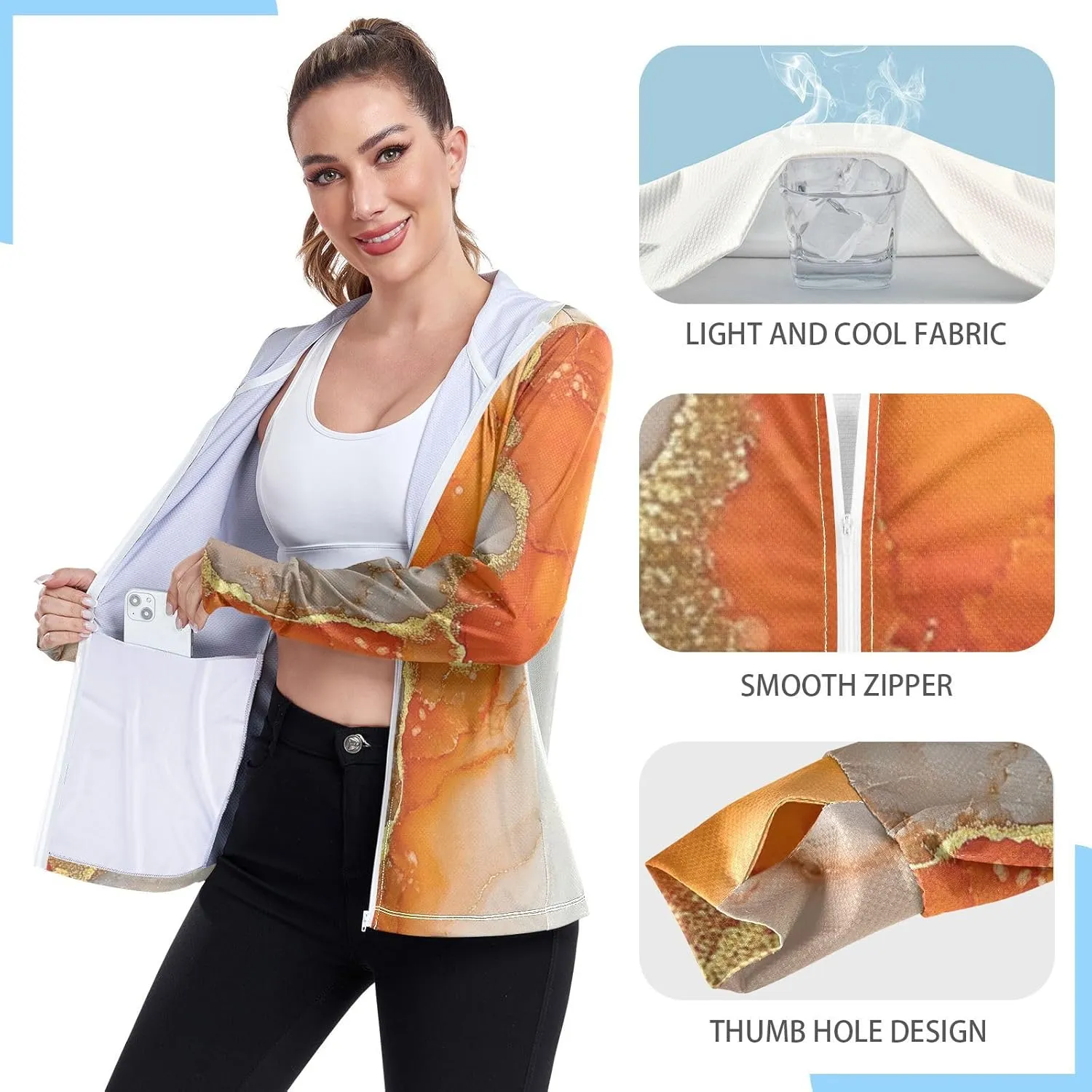Work Hoodies For Women with Thumb Holes Athletic Shirts UPF 50  Protection Lightweight Jacket Hiking Outdoor