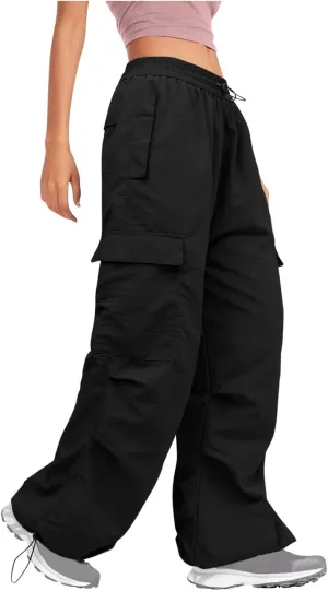 Y2K Teen Girls Street Cargo Pants Cute Low Waist Parachute Pants Multi-Pockets Wide Leg Cargo Pants Light Sweatpants