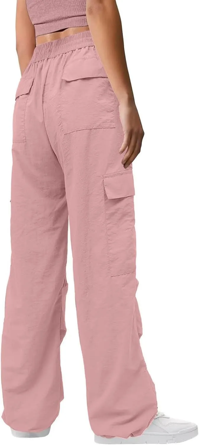 Y2K Teen Girls Street Cargo Pants Cute Low Waist Parachute Pants Multi-Pockets Wide Leg Cargo Pants Light Sweatpants