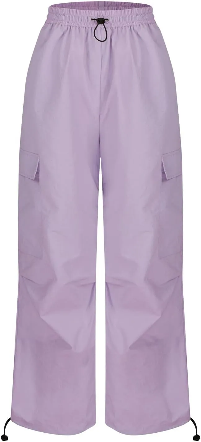 Y2K Teen Girls Street Cargo Pants Cute Low Waist Parachute Pants Multi-Pockets Wide Leg Cargo Pants Light Sweatpants
