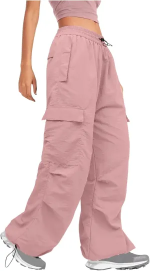 Y2K Teen Girls Street Cargo Pants Cute Low Waist Parachute Pants Multi-Pockets Wide Leg Cargo Pants Light Sweatpants