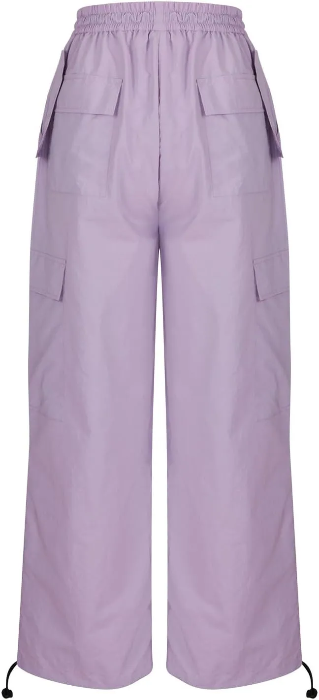 Y2K Teen Girls Street Cargo Pants Cute Low Waist Parachute Pants Multi-Pockets Wide Leg Cargo Pants Light Sweatpants