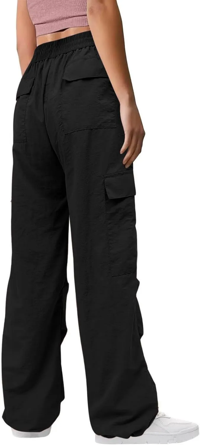 Y2K Teen Girls Street Cargo Pants Cute Low Waist Parachute Pants Multi-Pockets Wide Leg Cargo Pants Light Sweatpants